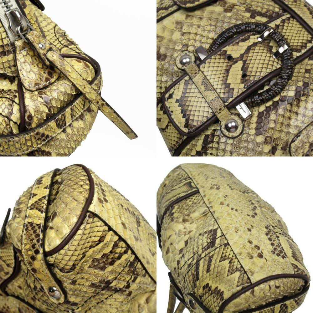 Salvatore Ferragamo Python Shoulder Bag Yellow Be… - image 4
